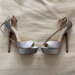 Jimmy Choo Pumps, Max 150s, Gray/Silver Satin, Women’s Heels, Size 39